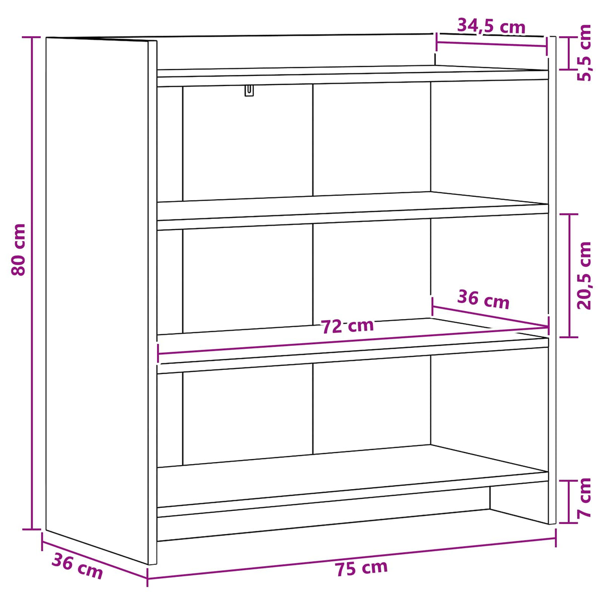 Sideboard Hvid 75 x 36 x 80 cm Konstrueret træ