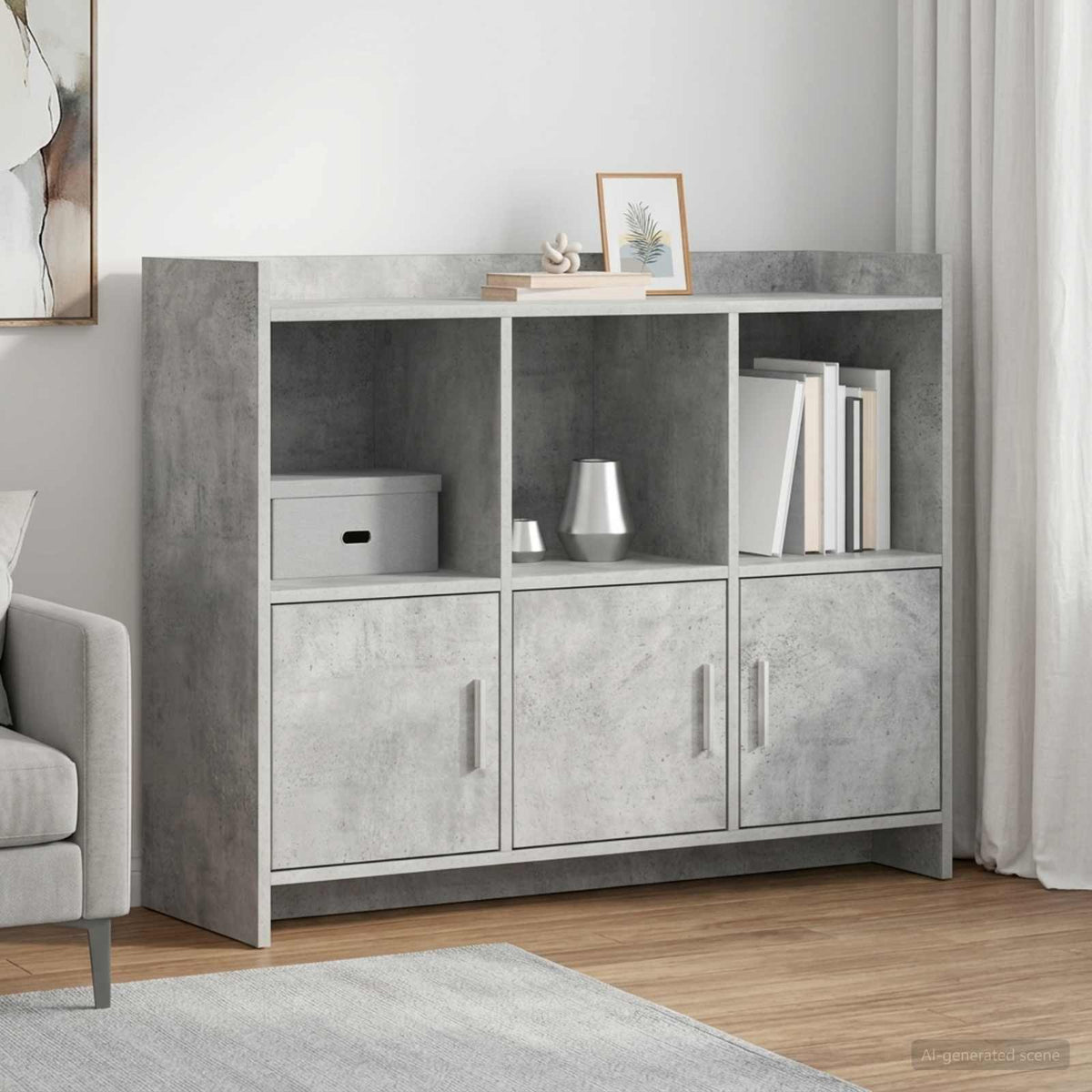 Sideboard Betongrå 98,5 x 33 x 80 cm Konstrueret træ