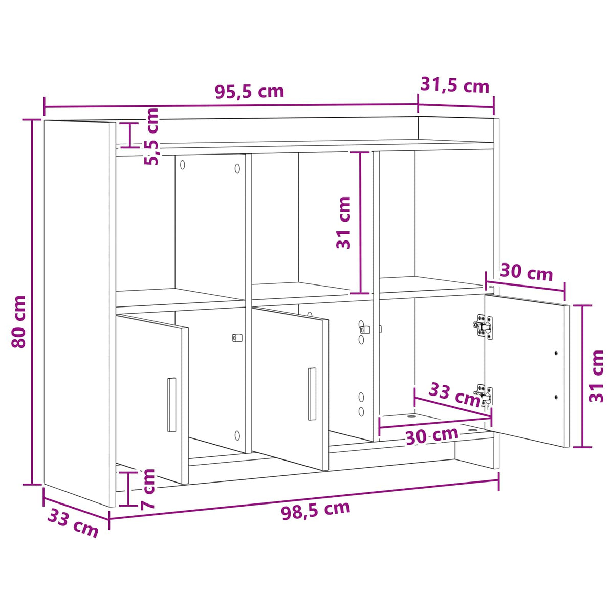 Sideboard Røget eg 98,5 x 33 x 80 cm Konstrueret træ
