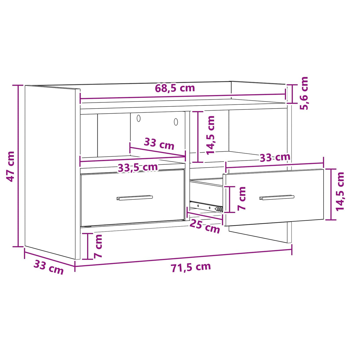 TV-skab 71,5 x 33 x 47 cm Artisan-eg Konstrueret træ