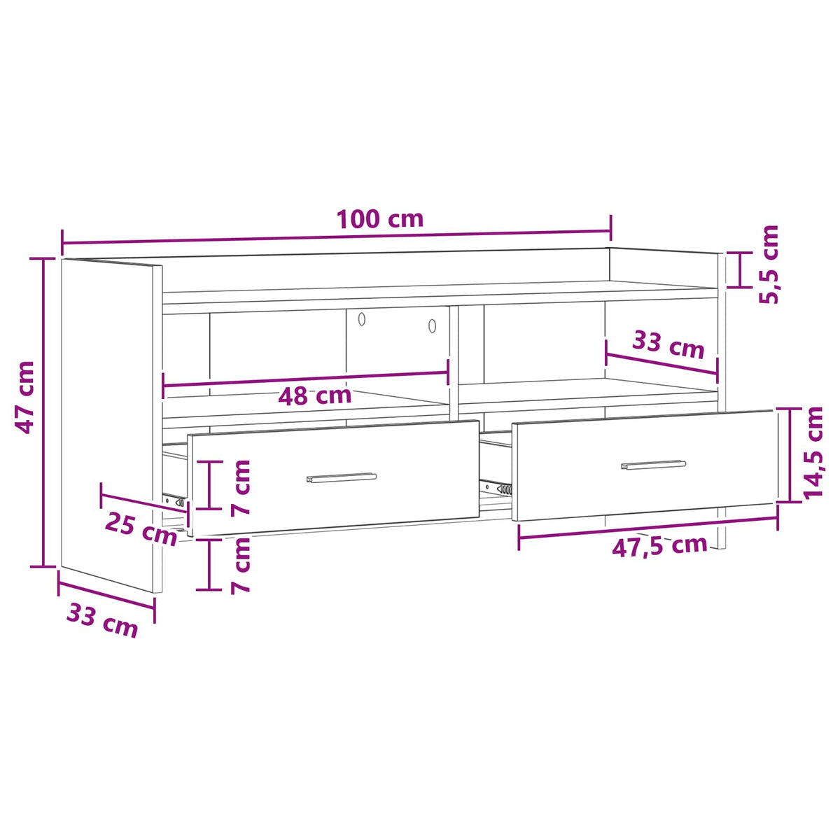TV-skab 100 x 33 x 47 cm Grå Sonoma Konstrueret træ