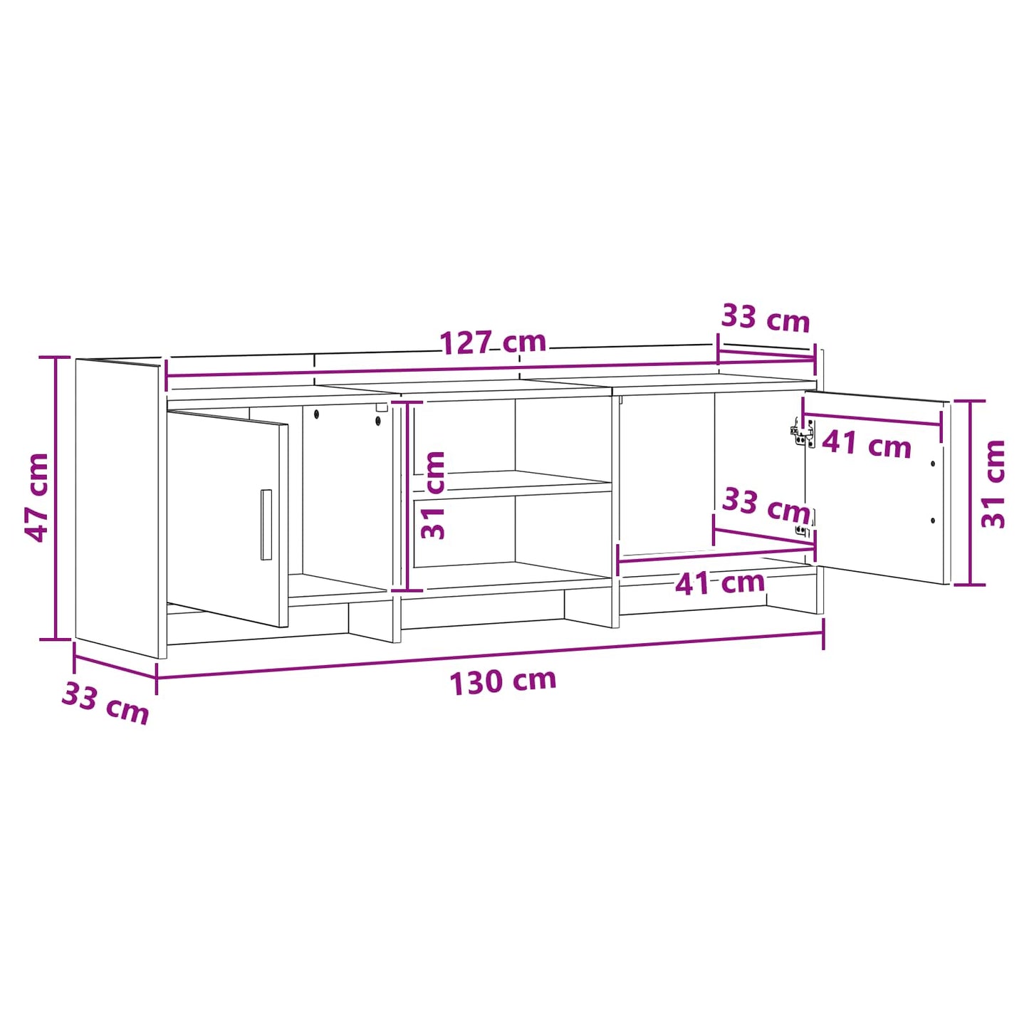 TV-skab 130 x 33 x 47 cm Artisan-eg Konstrueret træ