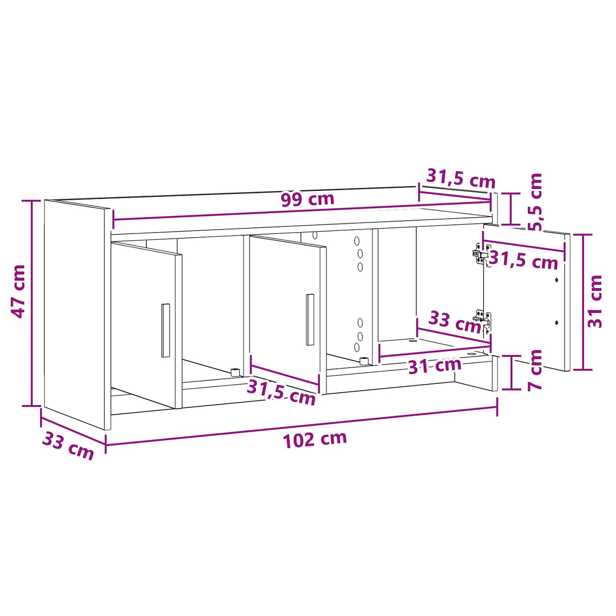 TV-skab 102 x 33 x 47 cm Røget eg Konstrueret træ