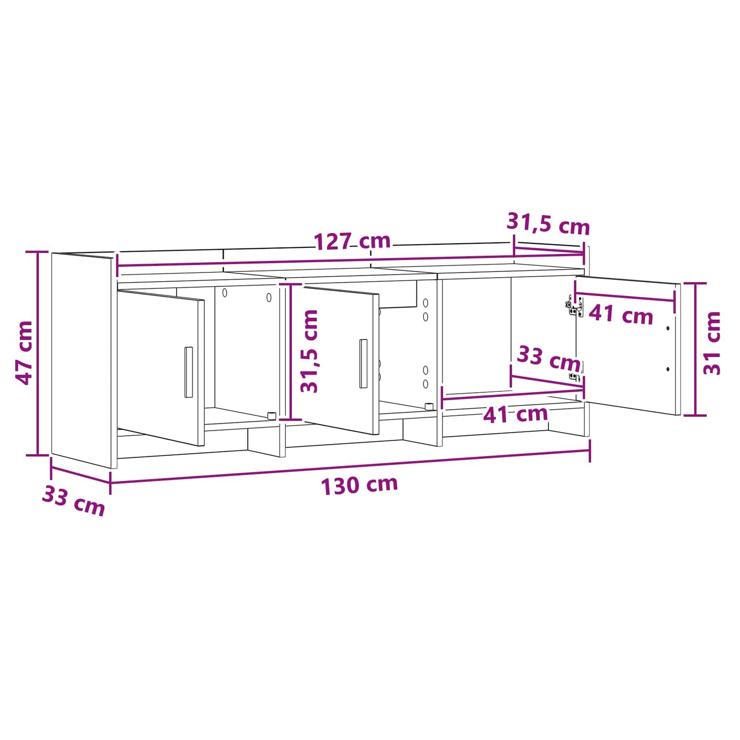 TV-skab 130 x 33 x 47 cm Betongrå Konstrueret træ