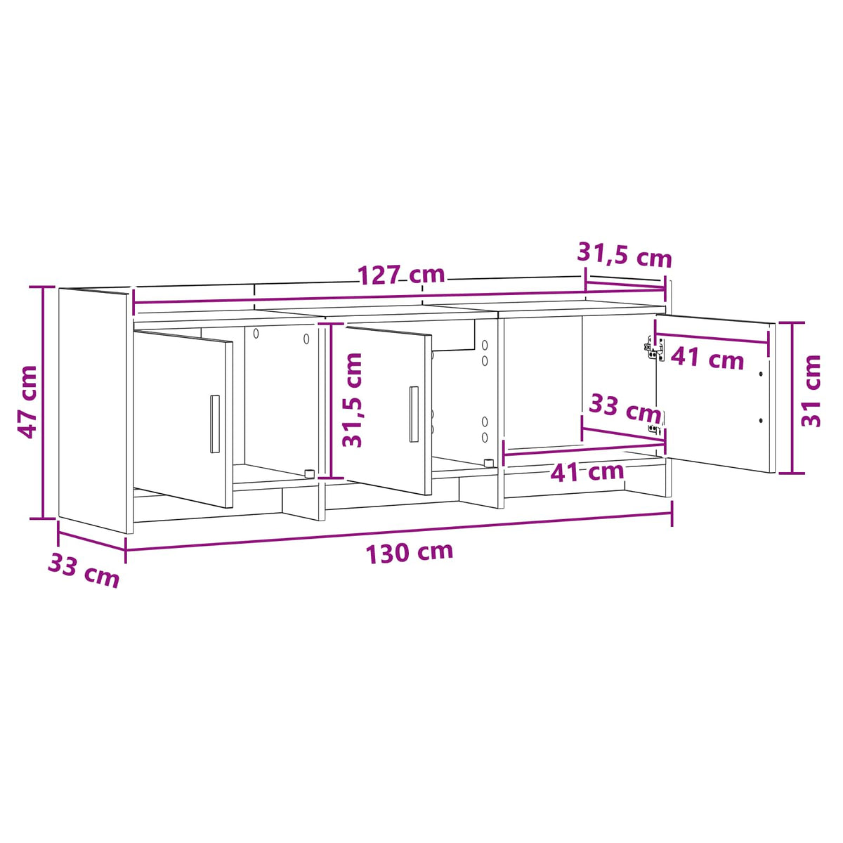 TV-skab 130 x 33 x 47 cm Røget eg Konstrueret træ