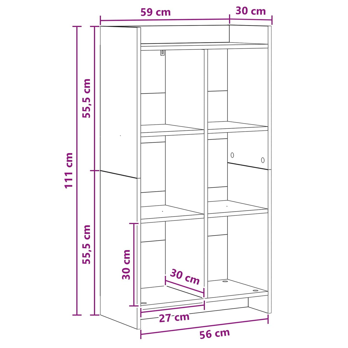 Bogreol Hvid 59 x 30 x 111 cm Konstrueret træ