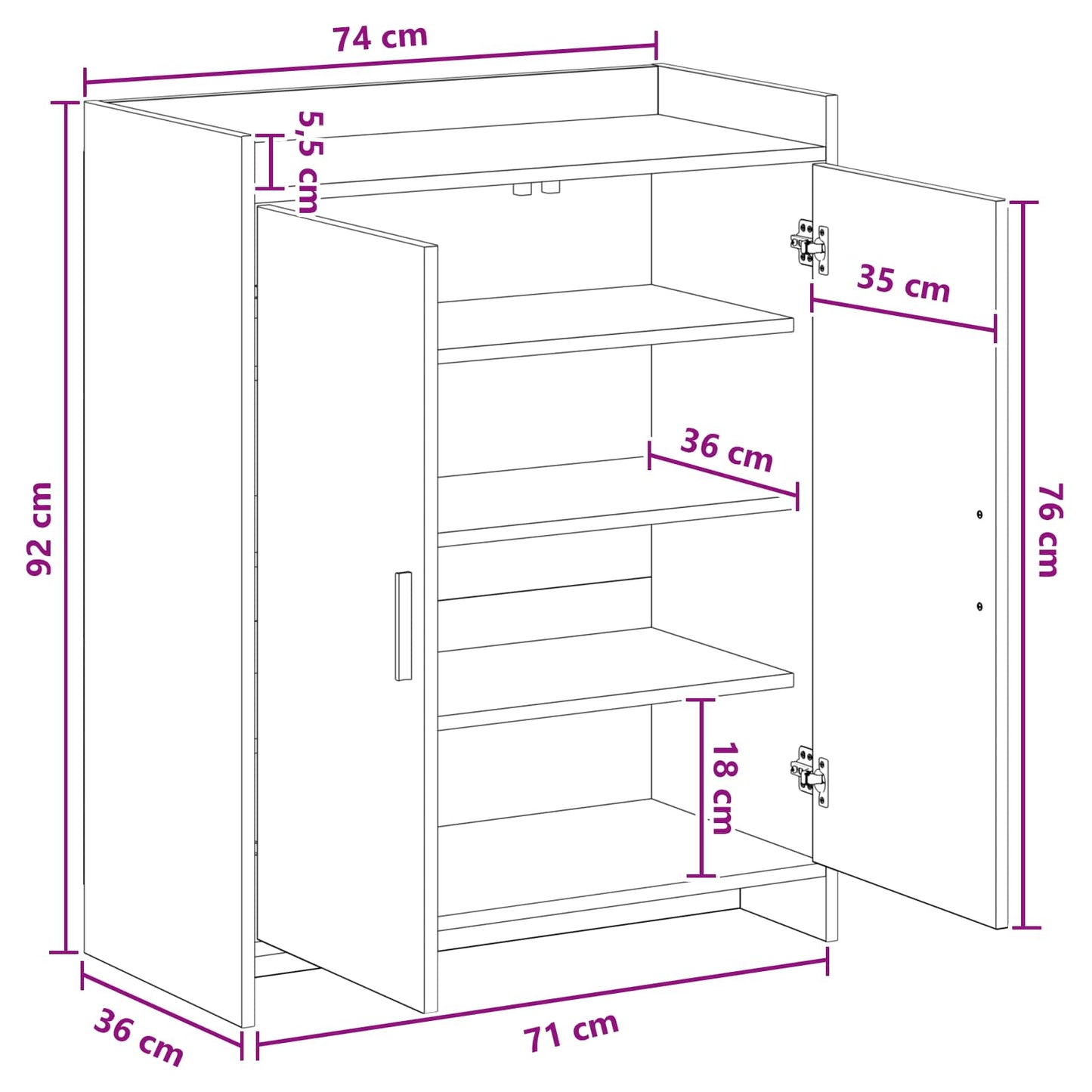 Sko skab med opbevaring Hvid 73,5 x 36 x 92 cm Konstrueret træ