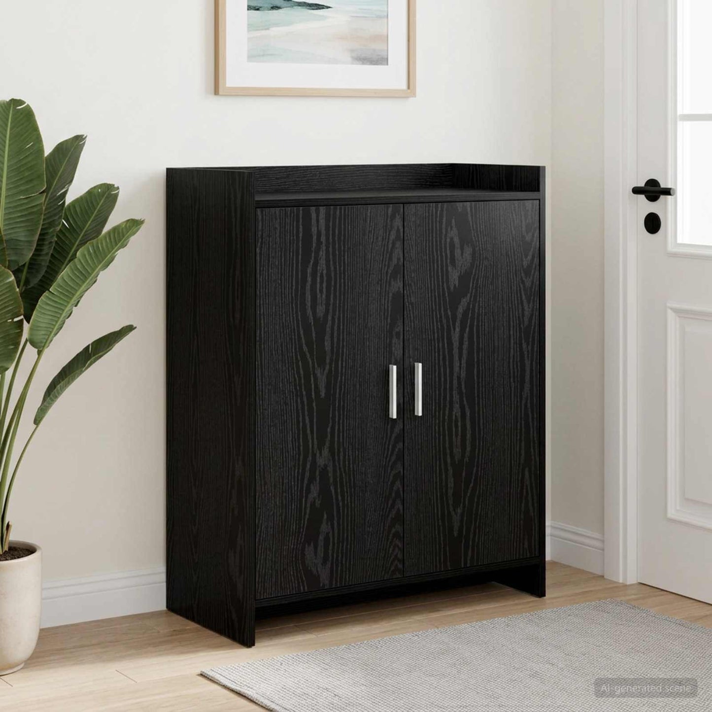 Sko skab med dør Sort eg 73,5 x 36 x 92 cm Konstrueret træ