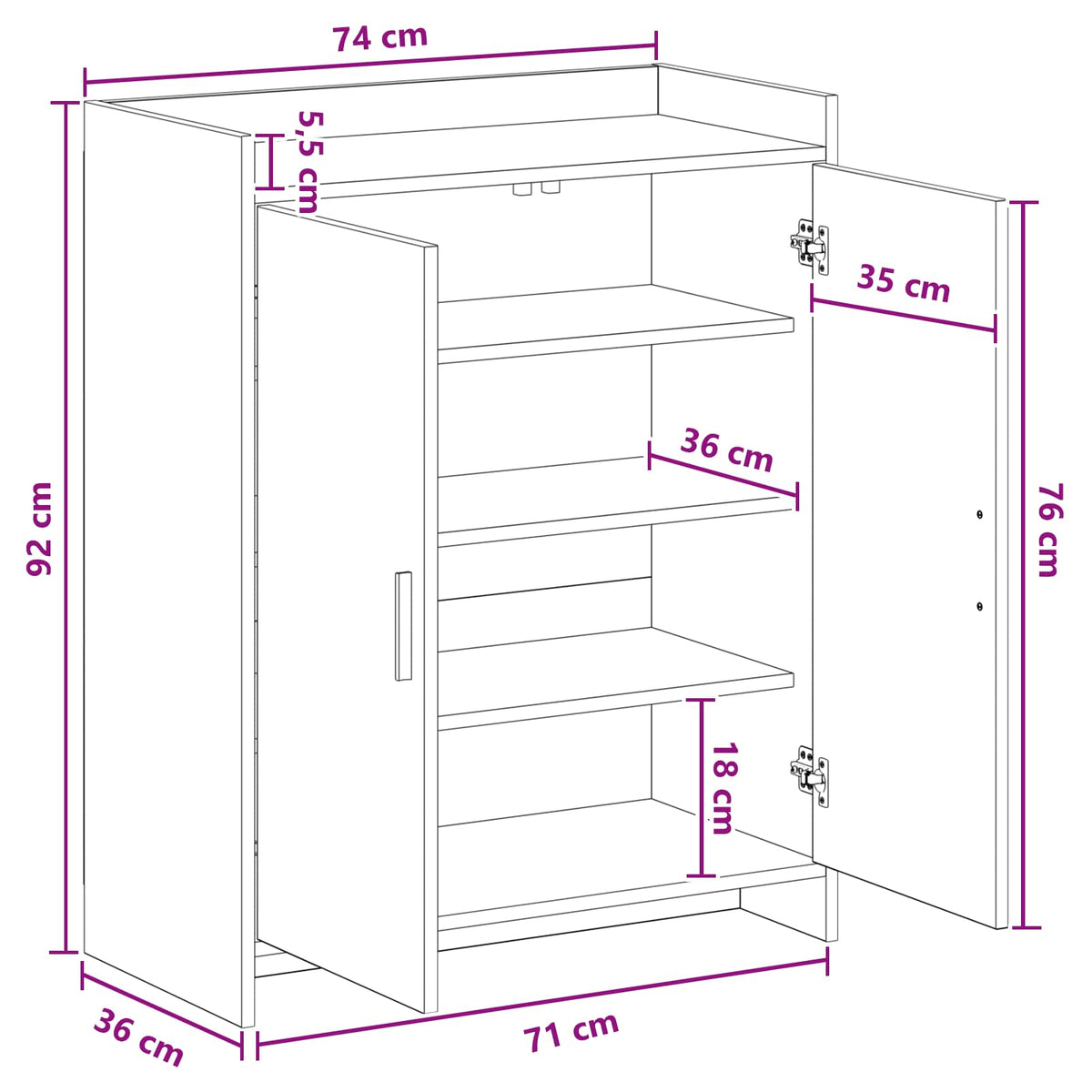 Sko skab med dør Sort eg 73,5 x 36 x 92 cm Konstrueret træ
