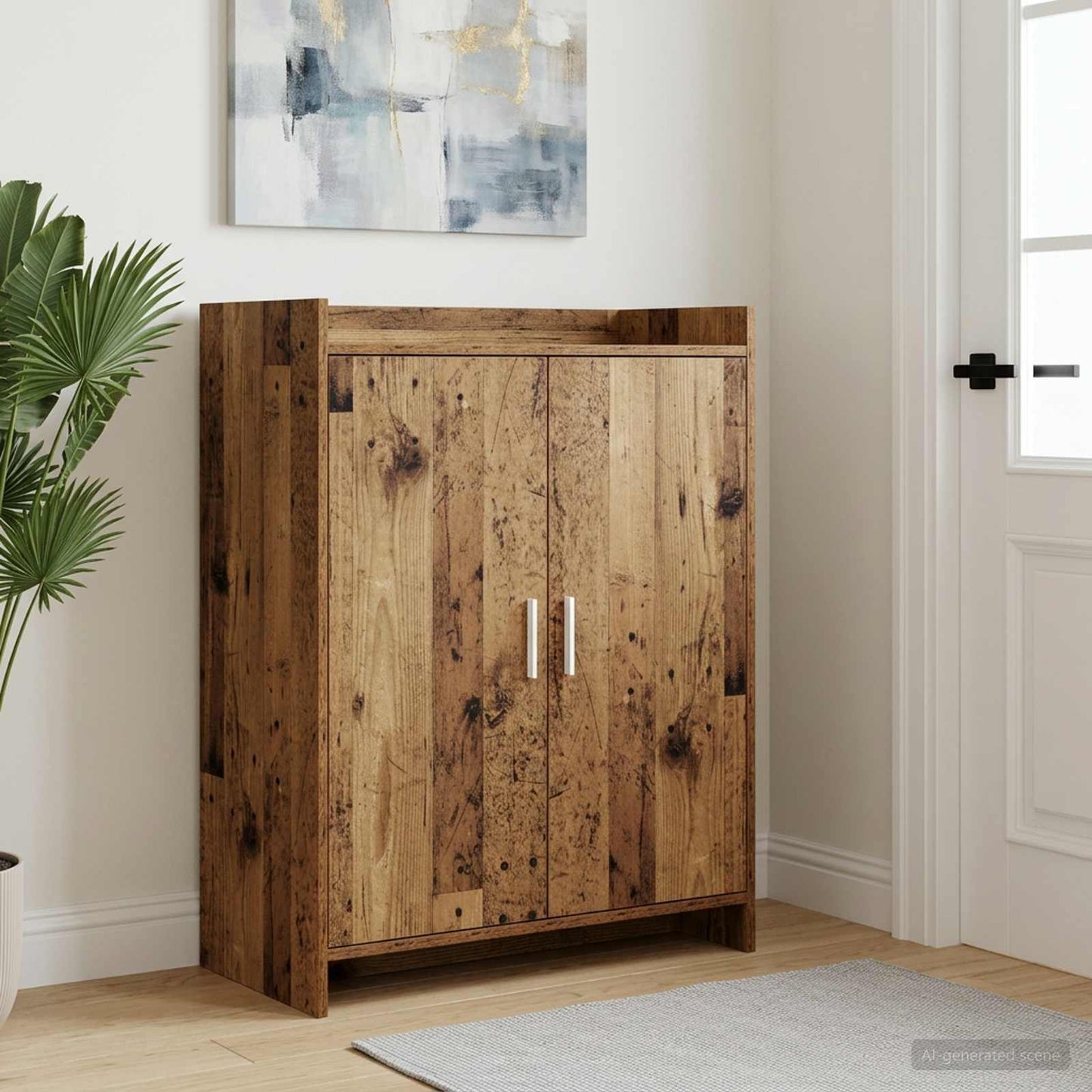 Sko skab med dør Gammelt træ 73,5 x 36 x 92 cm Konstrueret træ