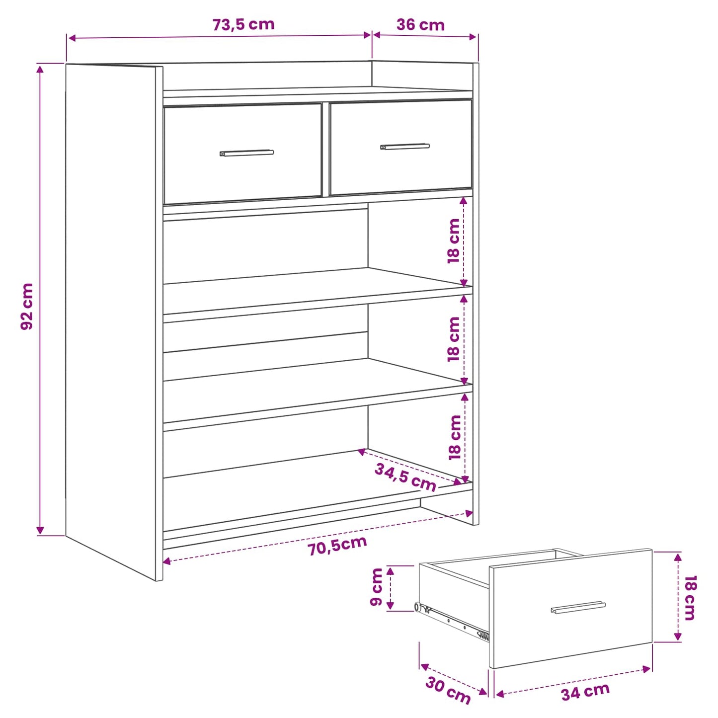 Sko skab 73,5 x 36 x 92 cm Konstrueret træ Hvid