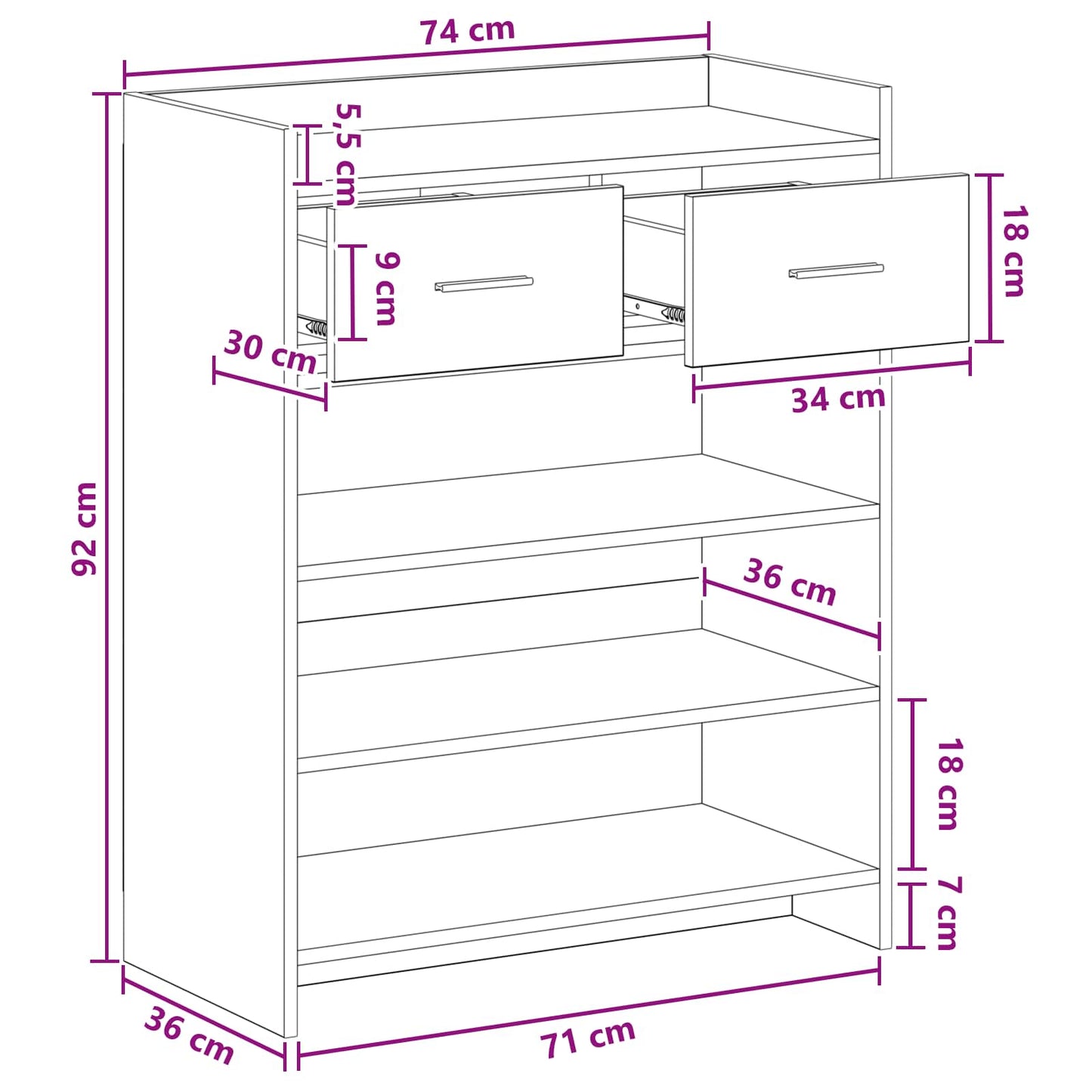 Sko skab 73,5 x 36 x 92 cm Konstrueret træ Sonoma-eg