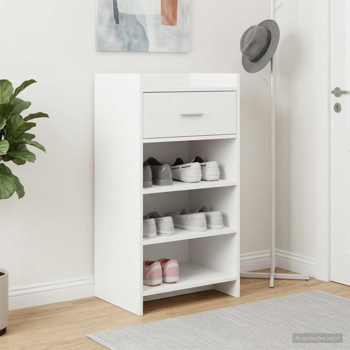 Sko skab med skuffe Hvid 48 x 36 x 92 cm Konstrueret træ