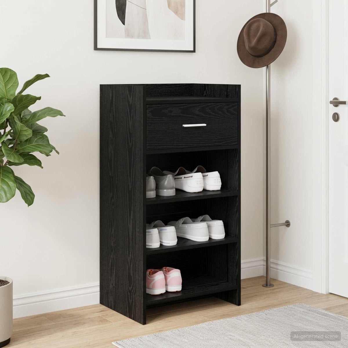 Sko skab med skuffe Sort eg 48 x 36 x 92 cm Konstrueret træ