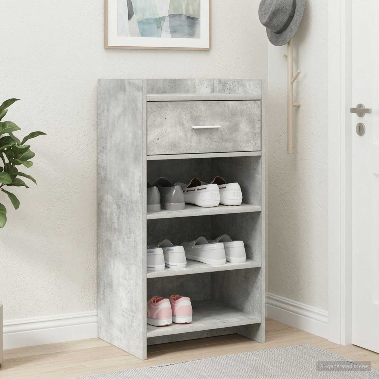 Sko skab med skuffe Betongrå 48 x 36 x 92 cm Konstrueret træ