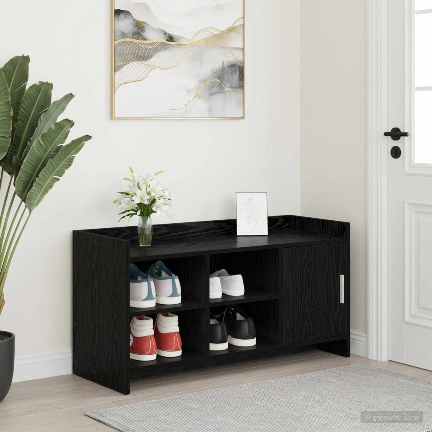 Sko skab med dør Sort eg 100 x 39,5 x 51 cm Konstrueret træ