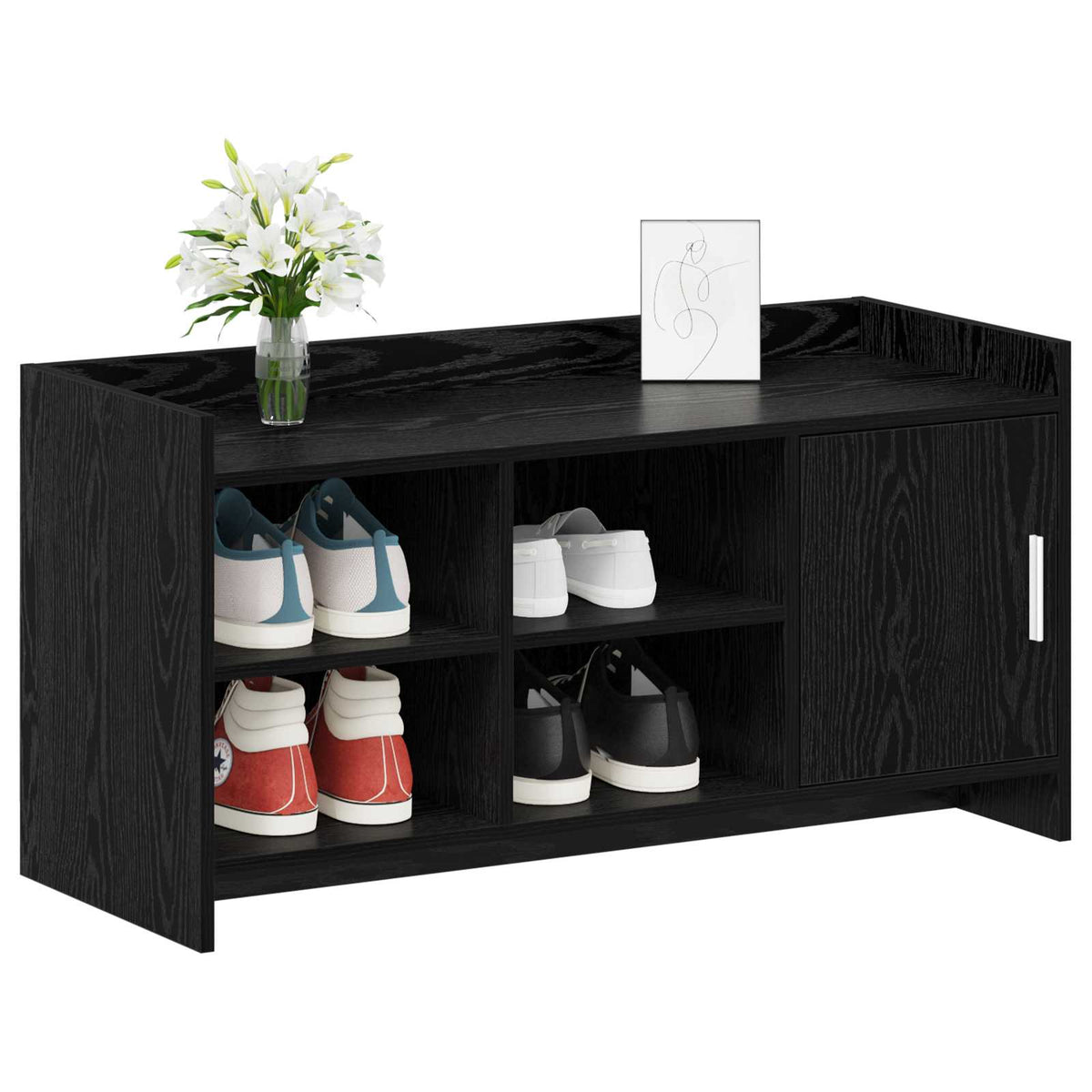 Sko skab med dør Sort eg 100 x 39,5 x 51 cm Konstrueret træ