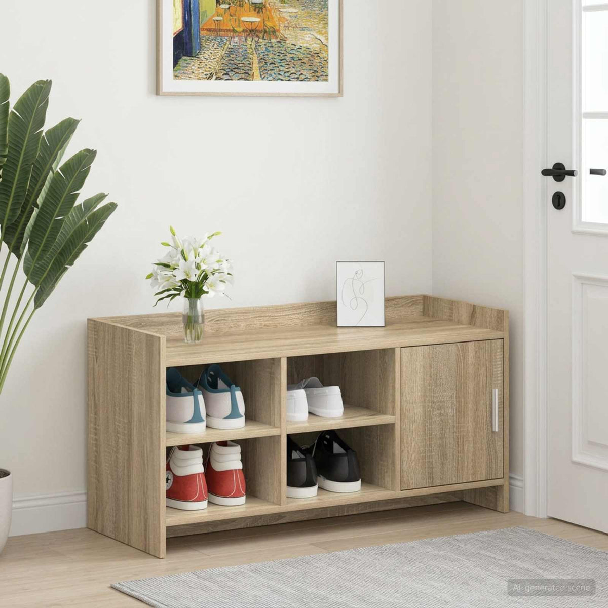 Sko skab med dør Sonoma-eg 100 x 39,5 x 51 cm Konstrueret træ