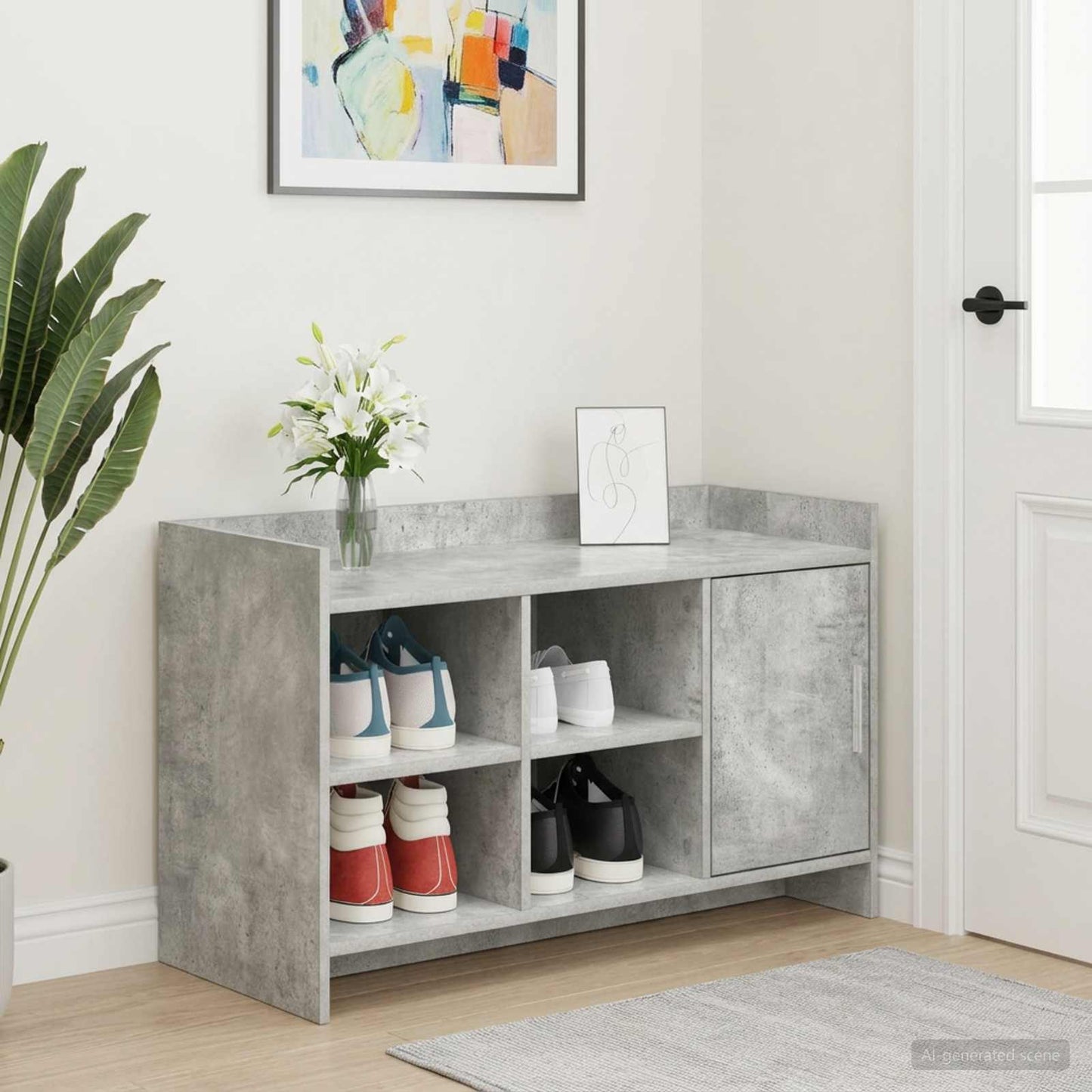 Sko skab med dør Betongrå 100 x 39,5 x 51 cm Konstrueret træ