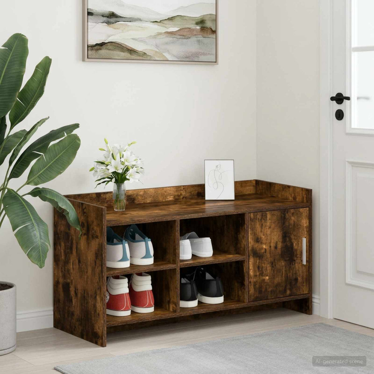 Sko skab med dør Røget eg 100 x 39,5 x 51 cm Konstrueret træ