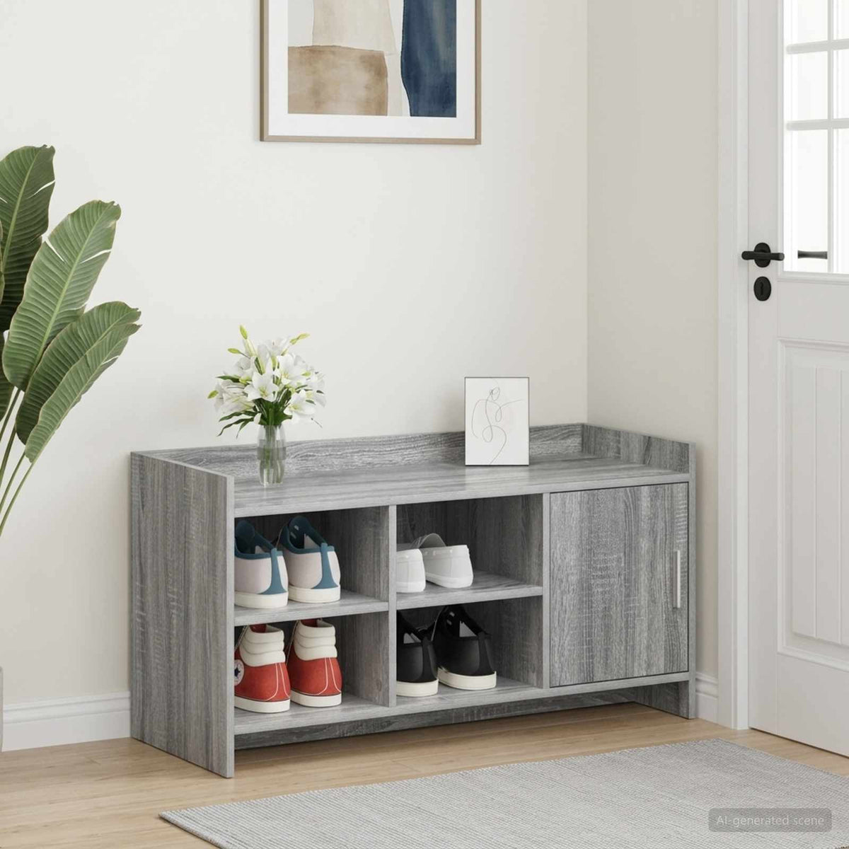 Sko skab med dør Grå Sonoma 100 x 39,5 x 51 cm Konstrueret træ
