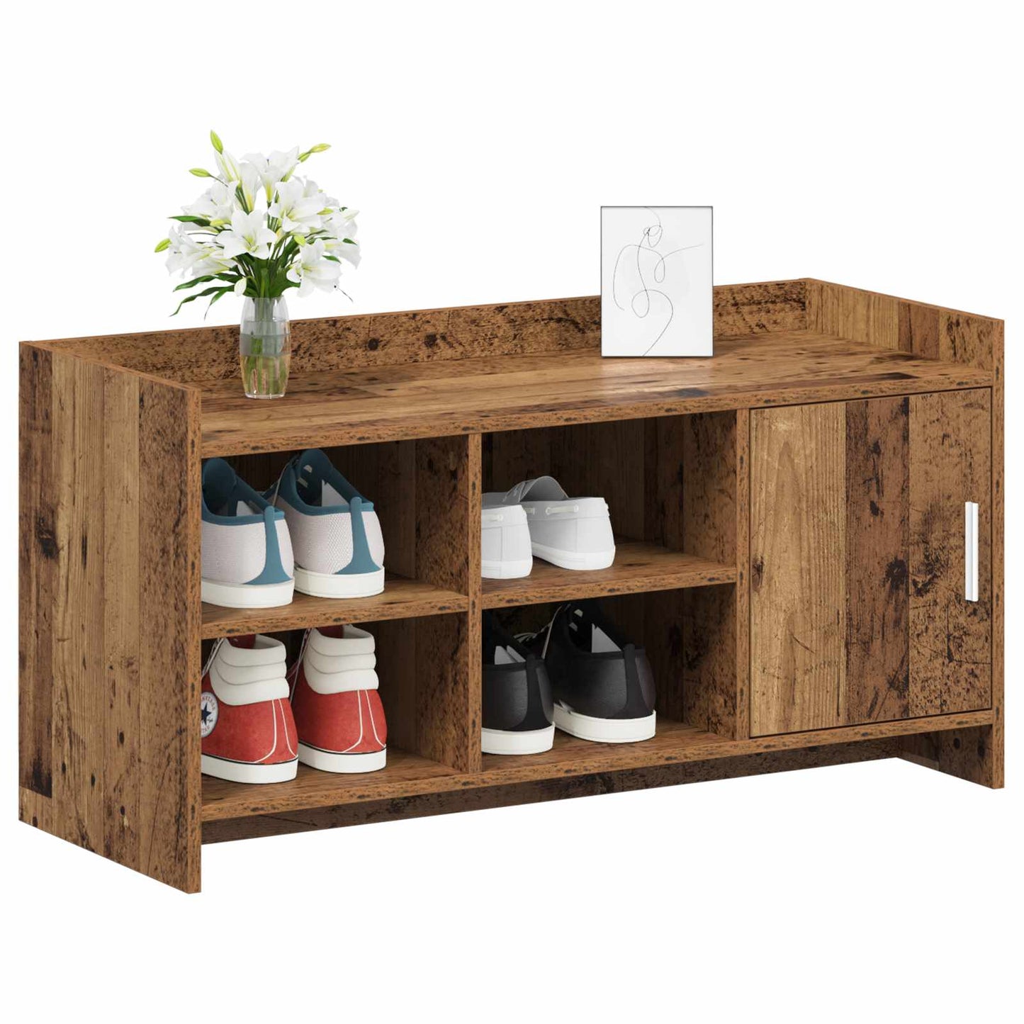 Sko skab med dør Gammelt træ 100 x 39,5 x 51 cm Konstrueret træ