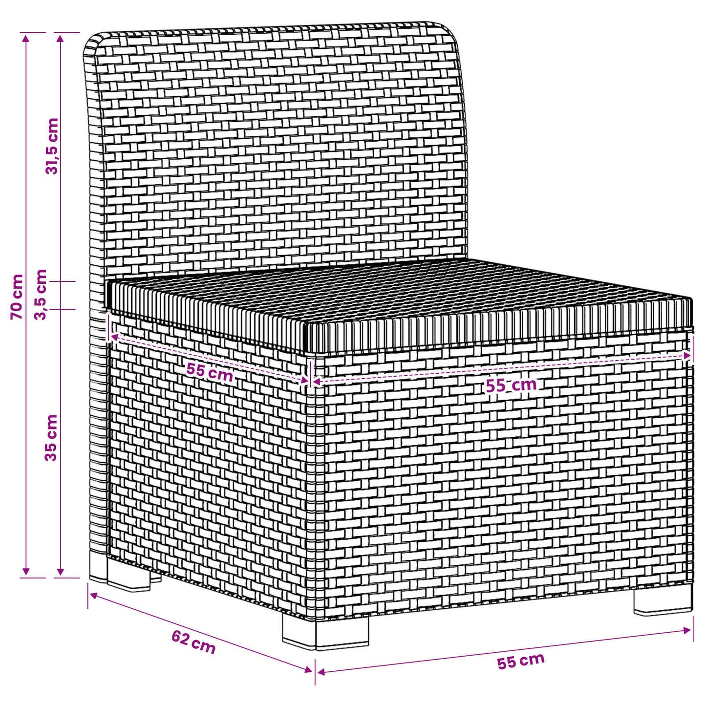 1-personers Havemøbelsofa Rattan Look PP Antracit
