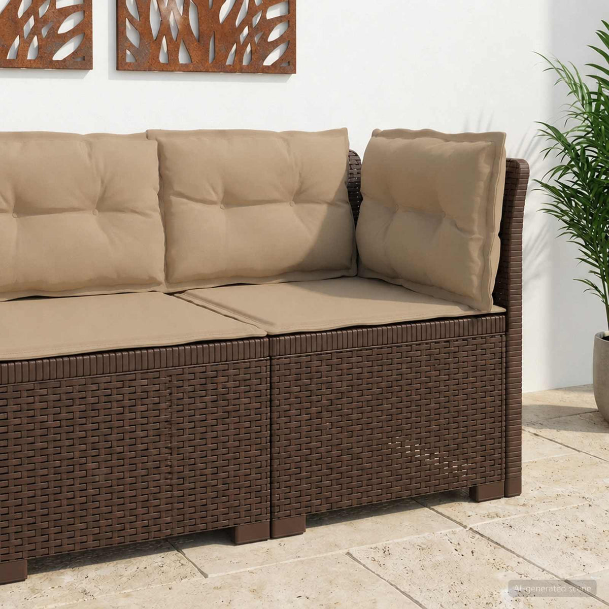 1-personers Havemøbelsofa med Pudefyld Rattan Look PP Brun