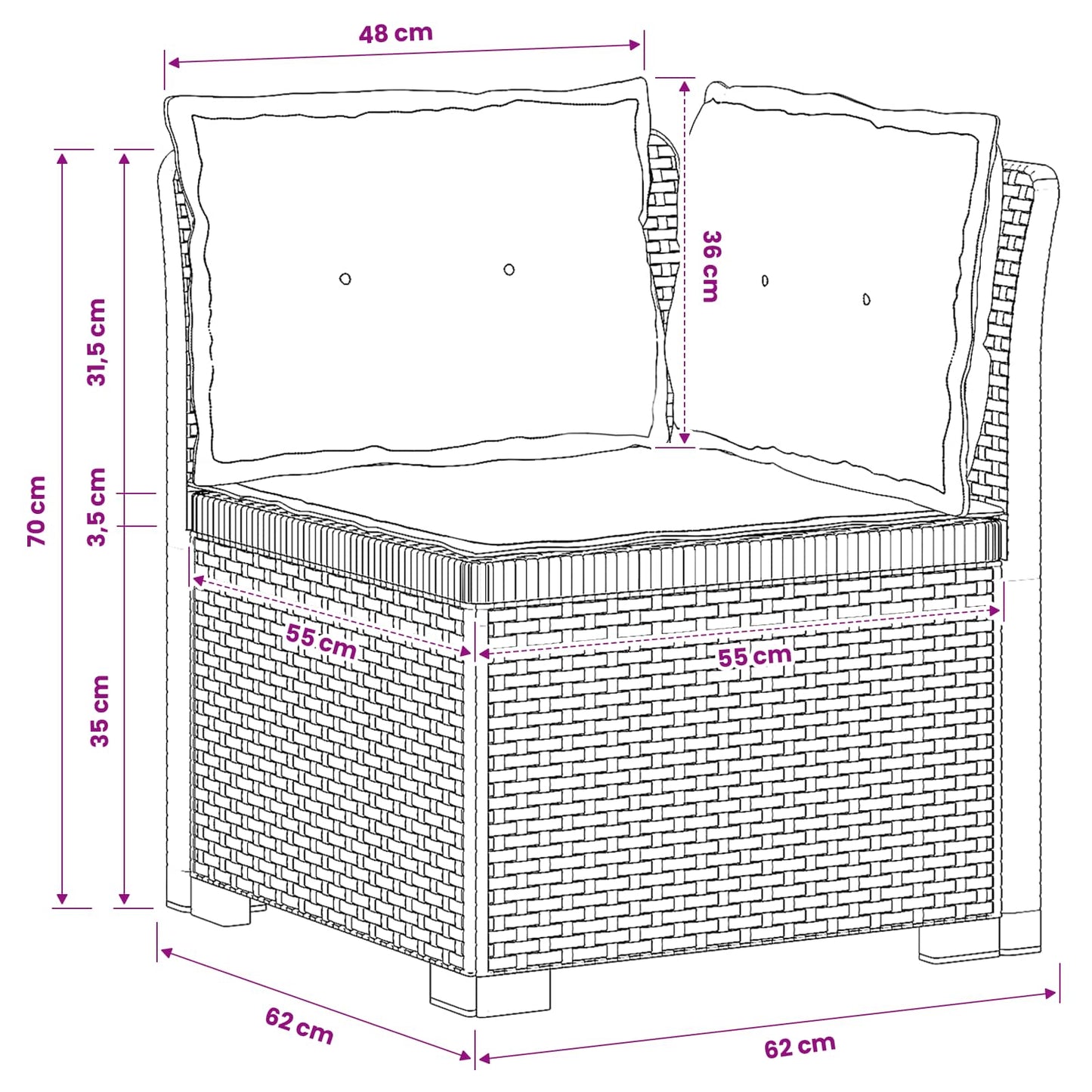 1-personers Havemøbelsofa med Pudefyld Rattan Look PP Brun