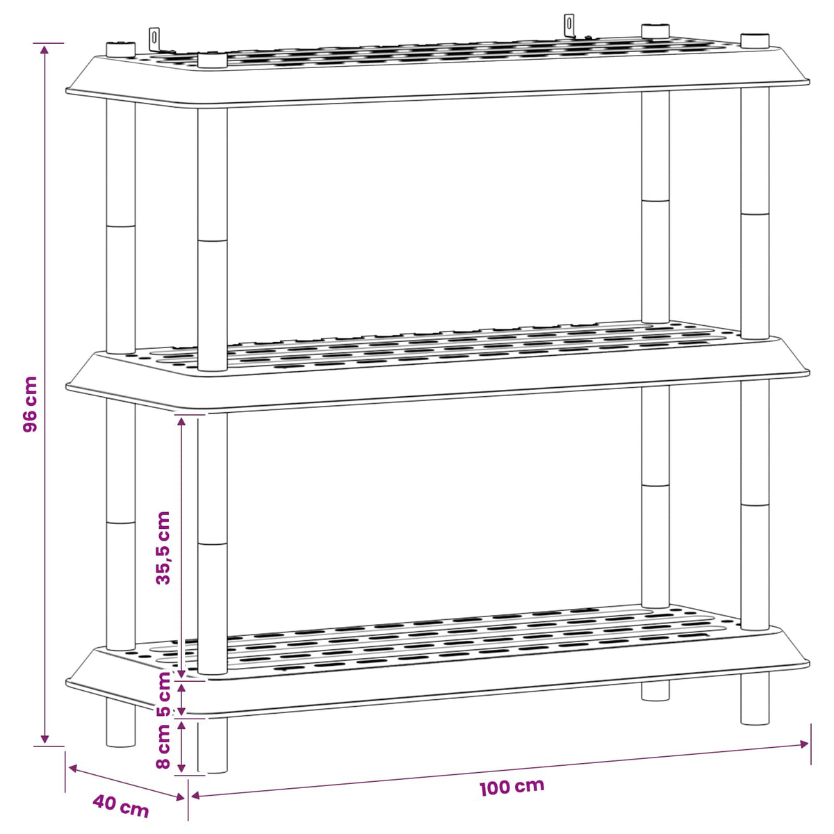 Reol 3 niveauer 100 x 40 x 96 cm PP Antracit