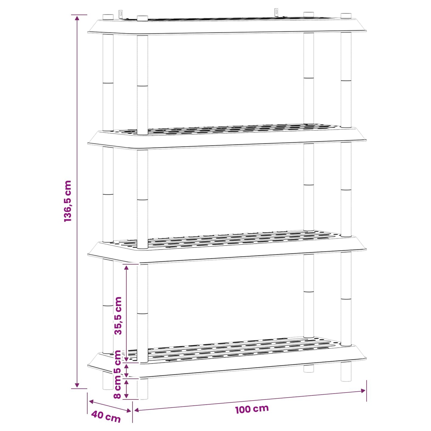 Reol 4 niveauer 100 x 40 x 136,5 cm PP Antracit
