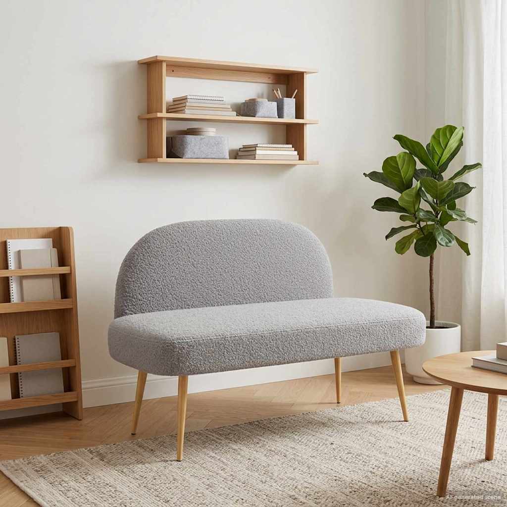 Polstret bænk med ryg Lysegrå 110 x 60 x 76 cm Bouclé