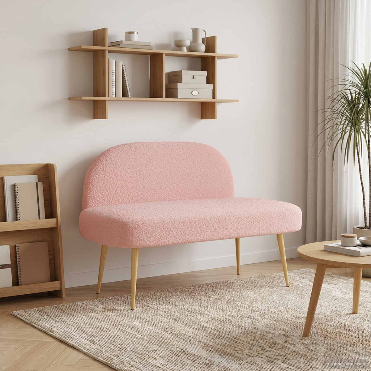 Polstret bænk med ryg Lyserød 110 x 60 x 76 cm Bouclé