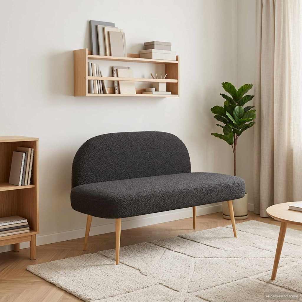 Polstret bænk med ryg Sort 110 x 60 x 76 cm Bouclé