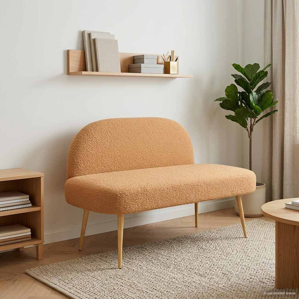 Polstret bænk med ryg Beige 110 x 60 x 76 cm Bouclé
