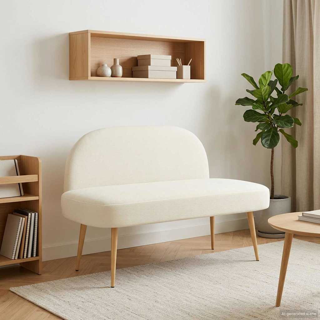 Polstret bænk med ryg Cremefarvet 110 x 60 x 76 cm Velourstof