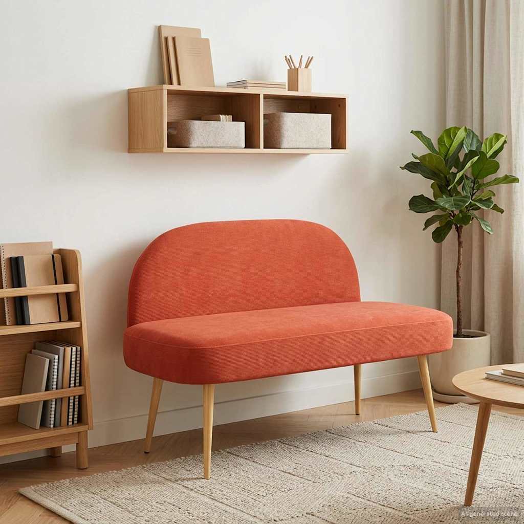 Polstret bænk med ryg Rød orange 110 x 60 x 76 cm Velourstof