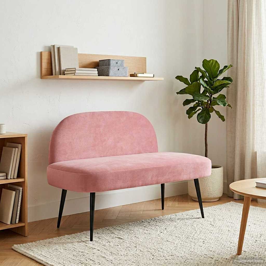 Polstret bænk med ryg Lyserød 110 x 60 x 76 cm Fløjl