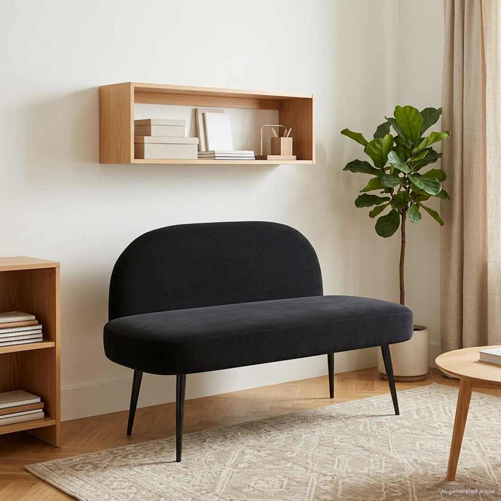Polstret bænk med ryg Sort 110 x 60 x 76 cm Fløjl