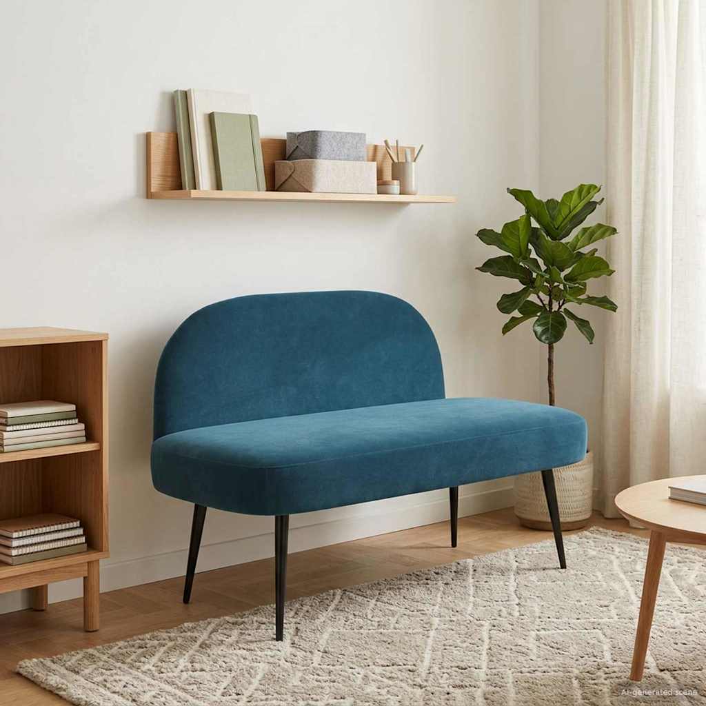 Polstret bænk med ryg Blå 110 x 60 x 76 cm Fløjl