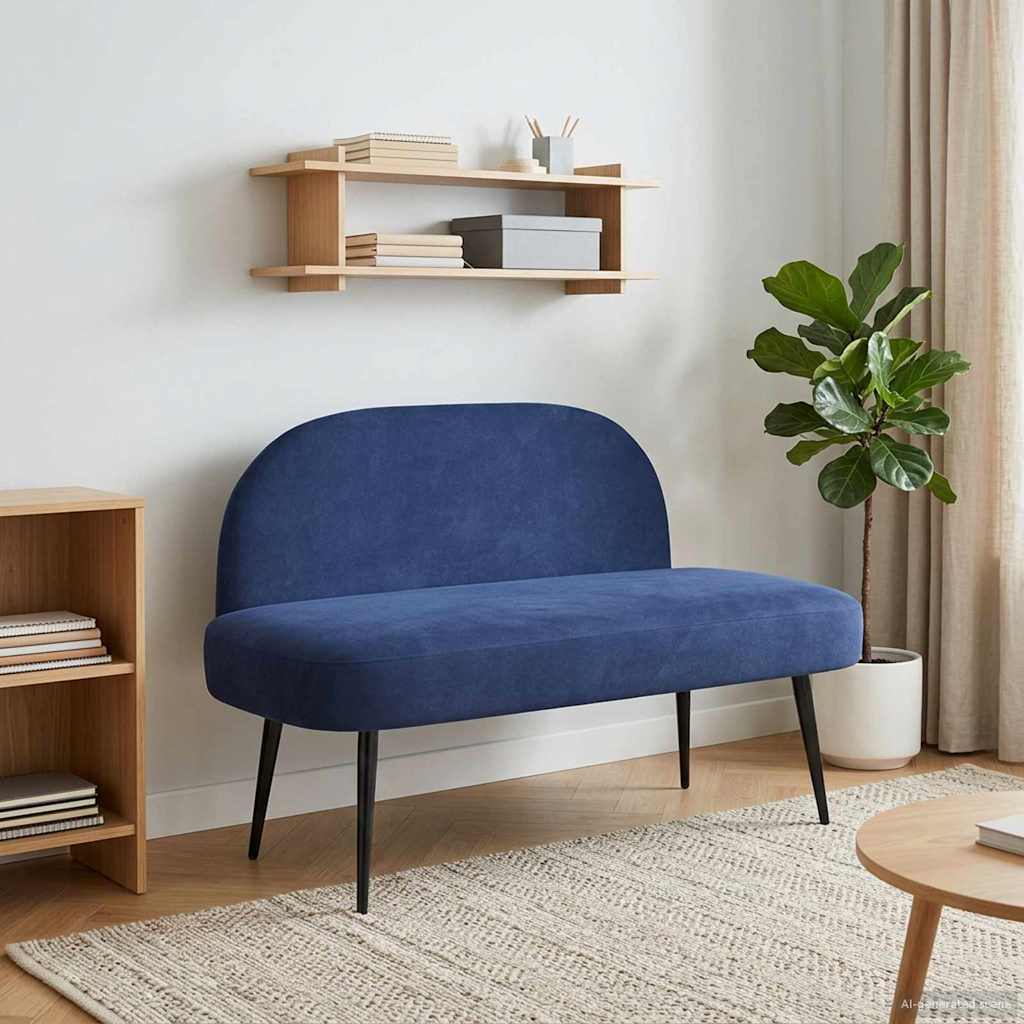 Polstret bænk med ryg Politi blå 110 x 60 x 76 cm Fløjl