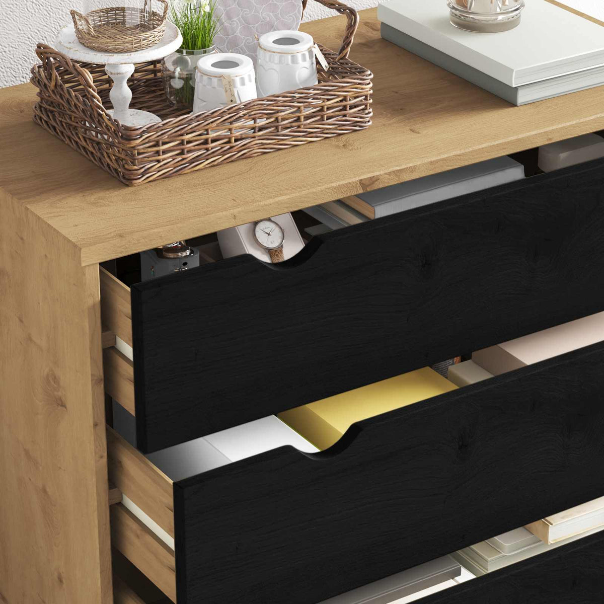 Skuffeskab OTTA Sort 76,5 x 39,5 x 90 cm Massivt fyrretræ