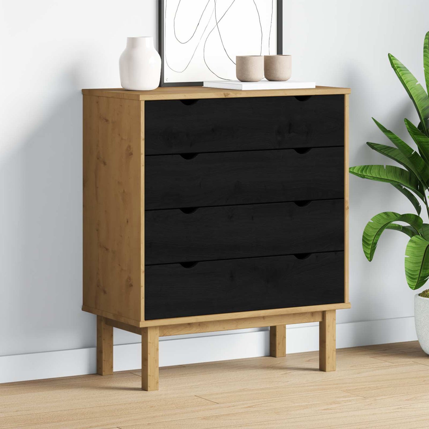 Skuffeskab OTTA Sort 76,5 x 39,5 x 90 cm Massivt fyrretræ