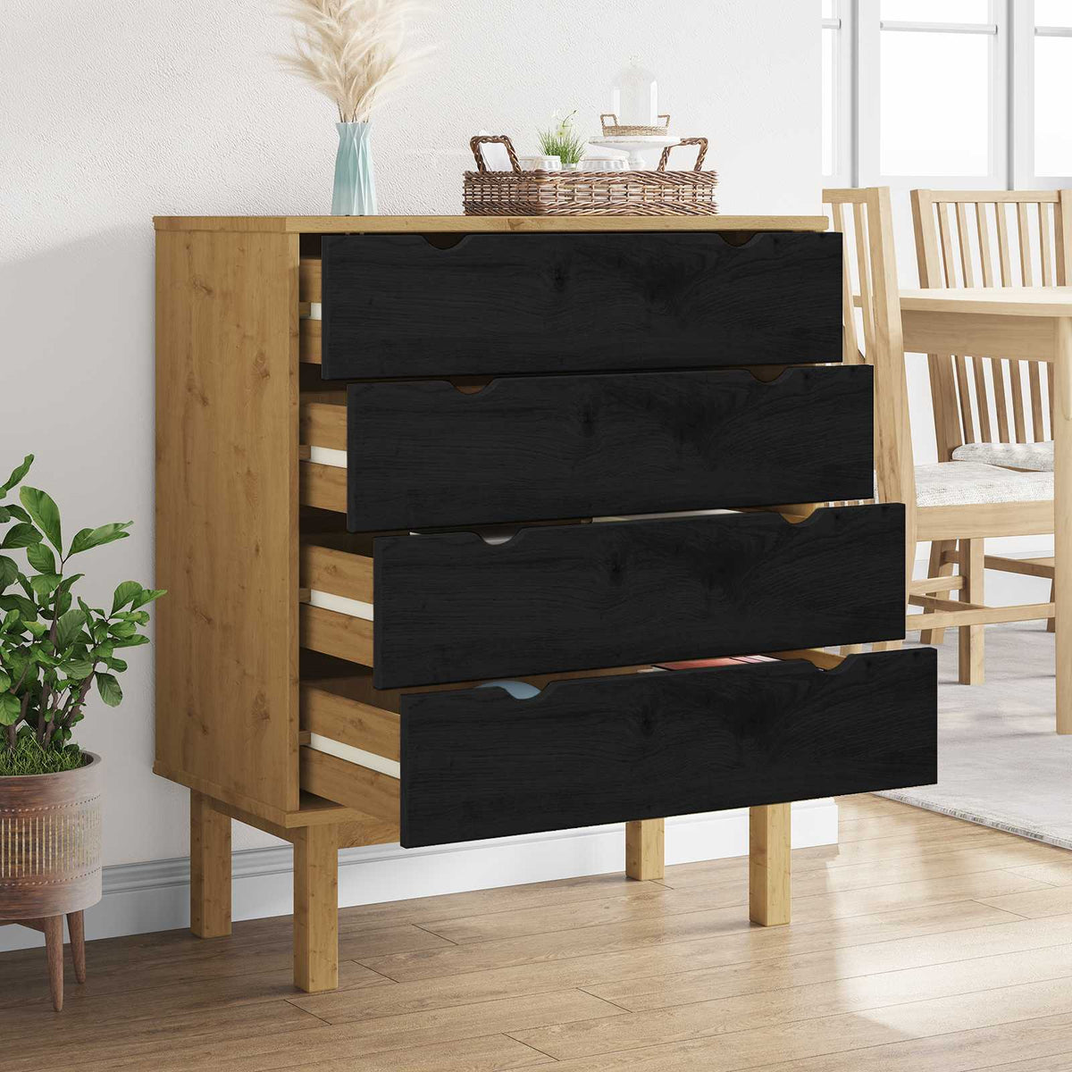 Skuffeskab OTTA Sort 76,5 x 39,5 x 90 cm Massivt fyrretræ
