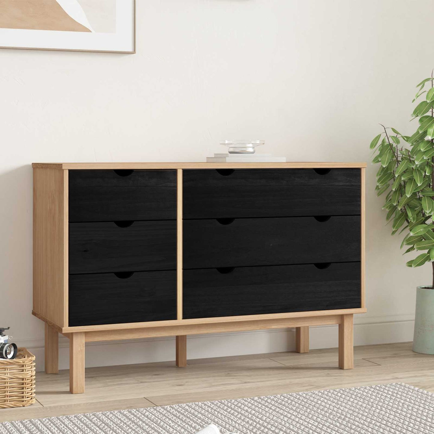 Skuffeskab OTTA Sort 111 x 43 x 73,5 cm Massivt fyrretræ