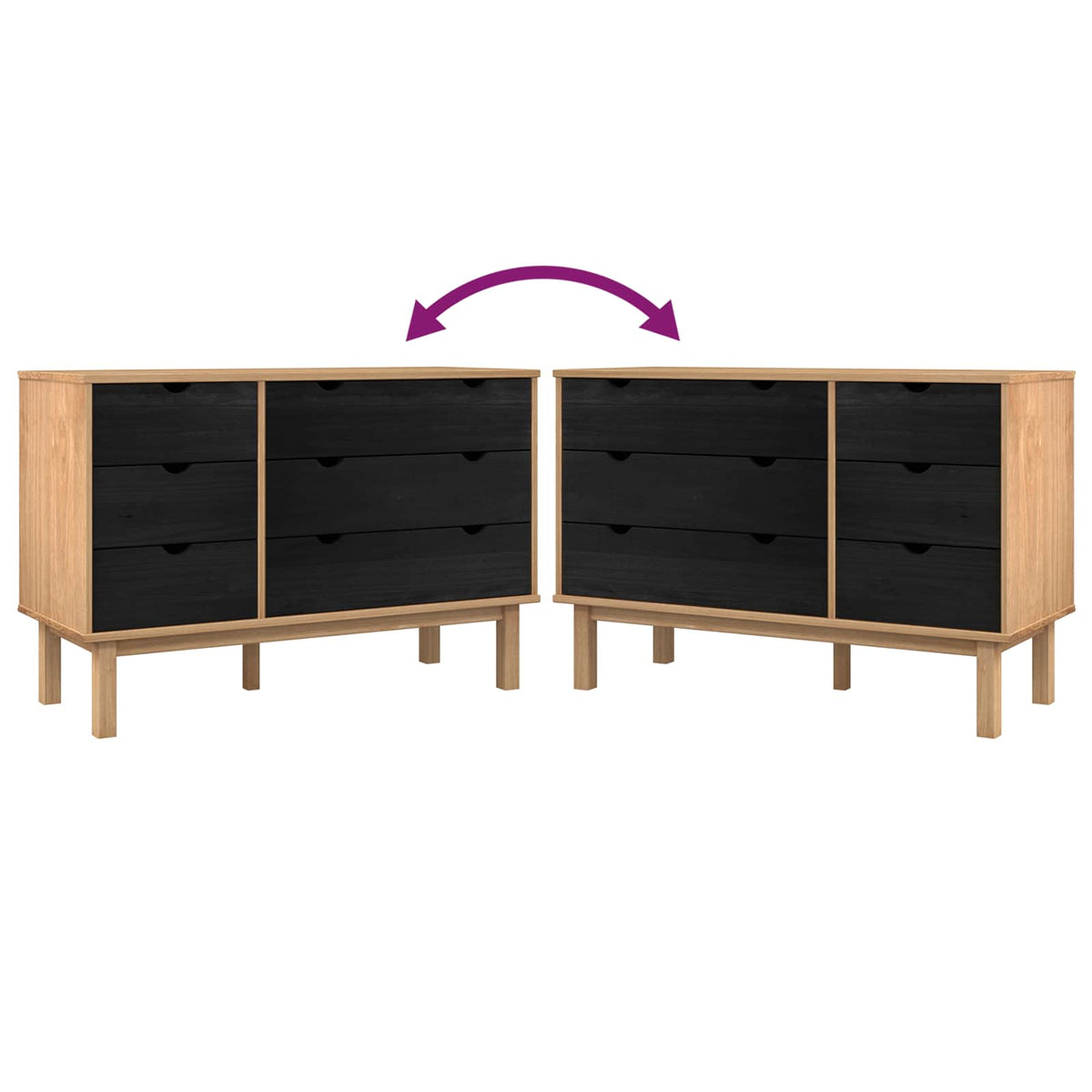 Skuffeskab OTTA Sort 111 x 43 x 73,5 cm Massivt fyrretræ