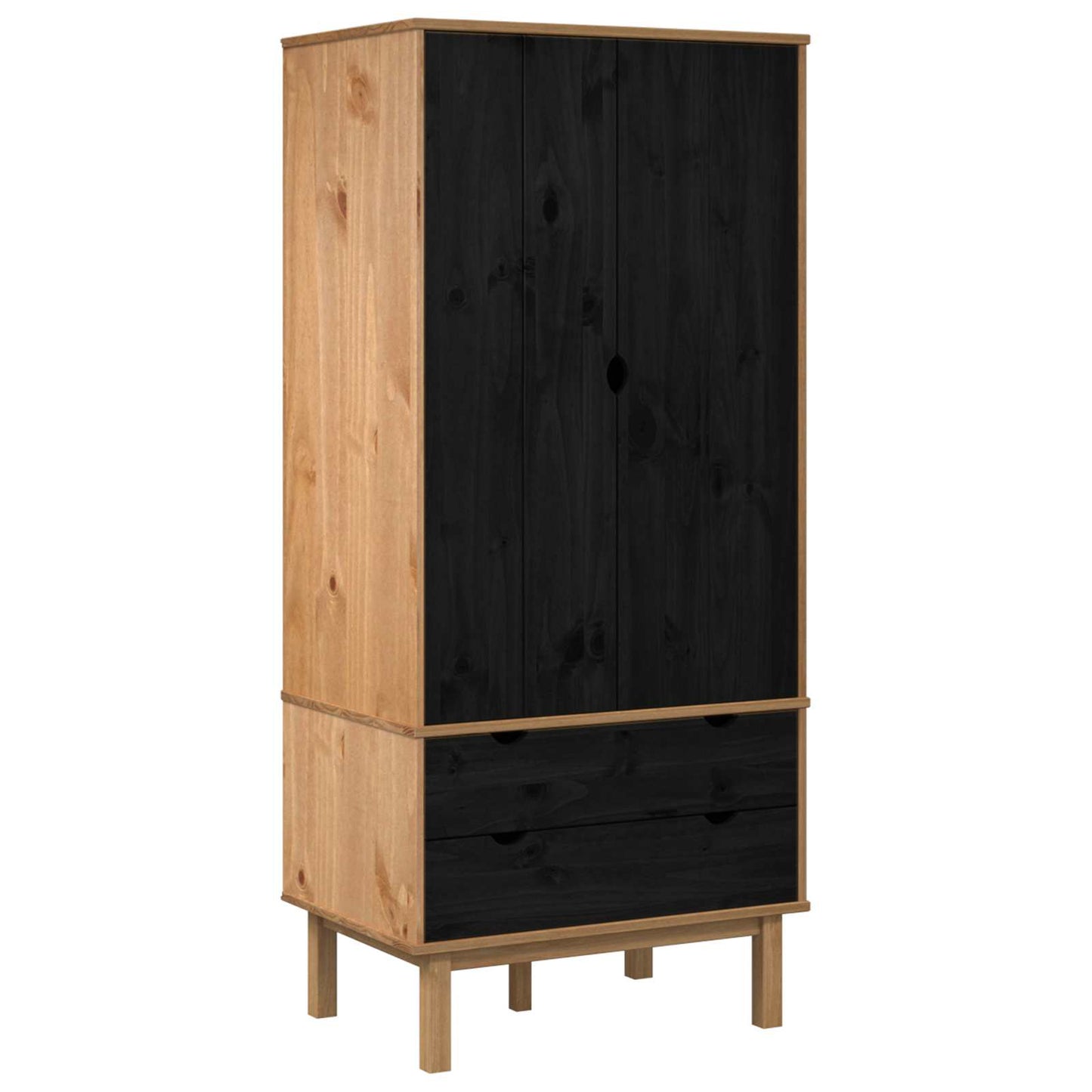 Garderobeskab OTTA Sort 76,5 x 53 x 172 cm Massivt fyrretræ