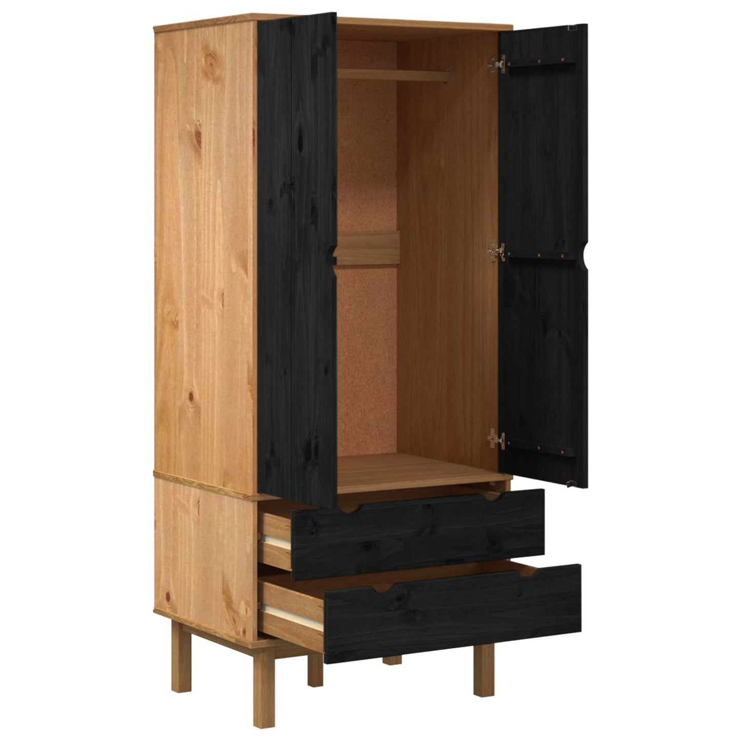 Garderobeskab OTTA Sort 76,5 x 53 x 172 cm Massivt fyrretræ