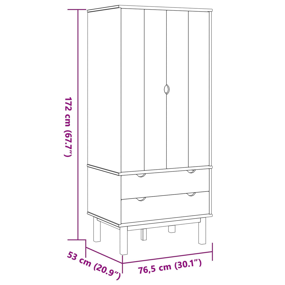 Garderobeskab OTTA Sort 76,5 x 53 x 172 cm Massivt fyrretræ