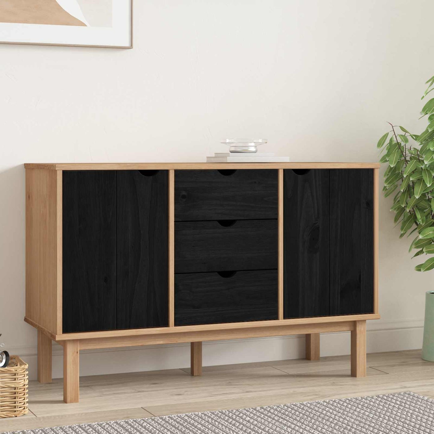Sideboard OTTA Sort 113,5 x 43 x 73 cm Massivt fyrretræ